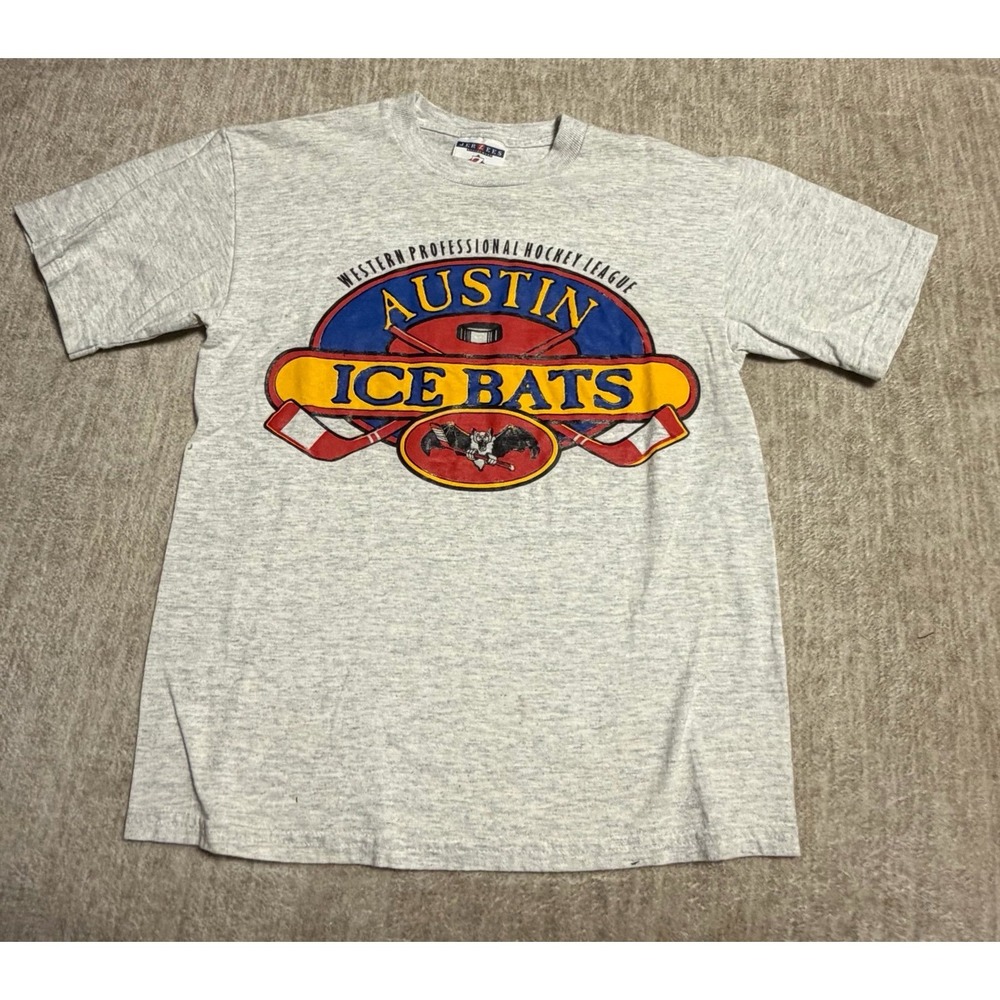 Vintage Austin Ice Bats WHL Hockey T-Shirt Youth Medium 10-12 Gray USA